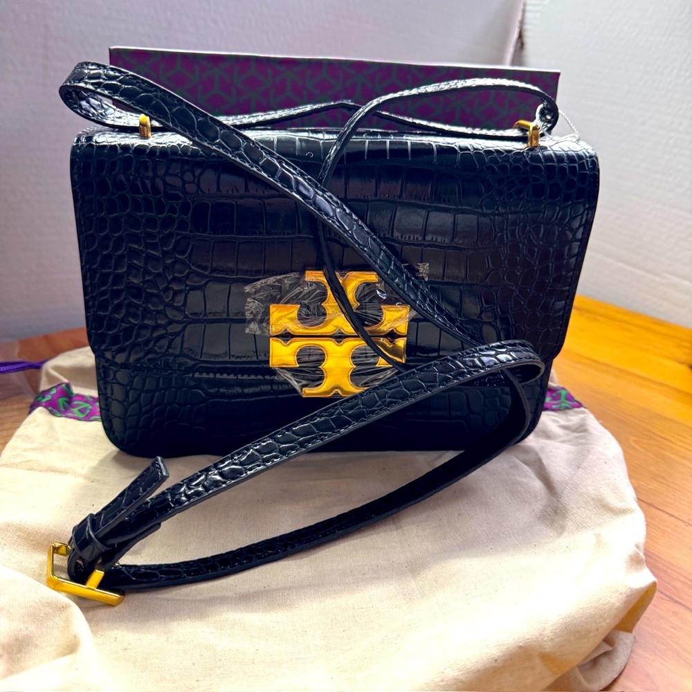 Black shiny crossbody purse new with box